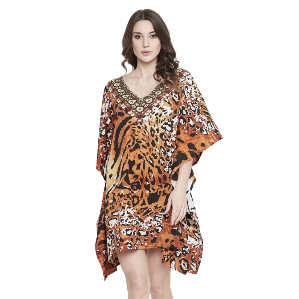 Live To Be Free - Leopard Print Kaftan Cover-Up One size